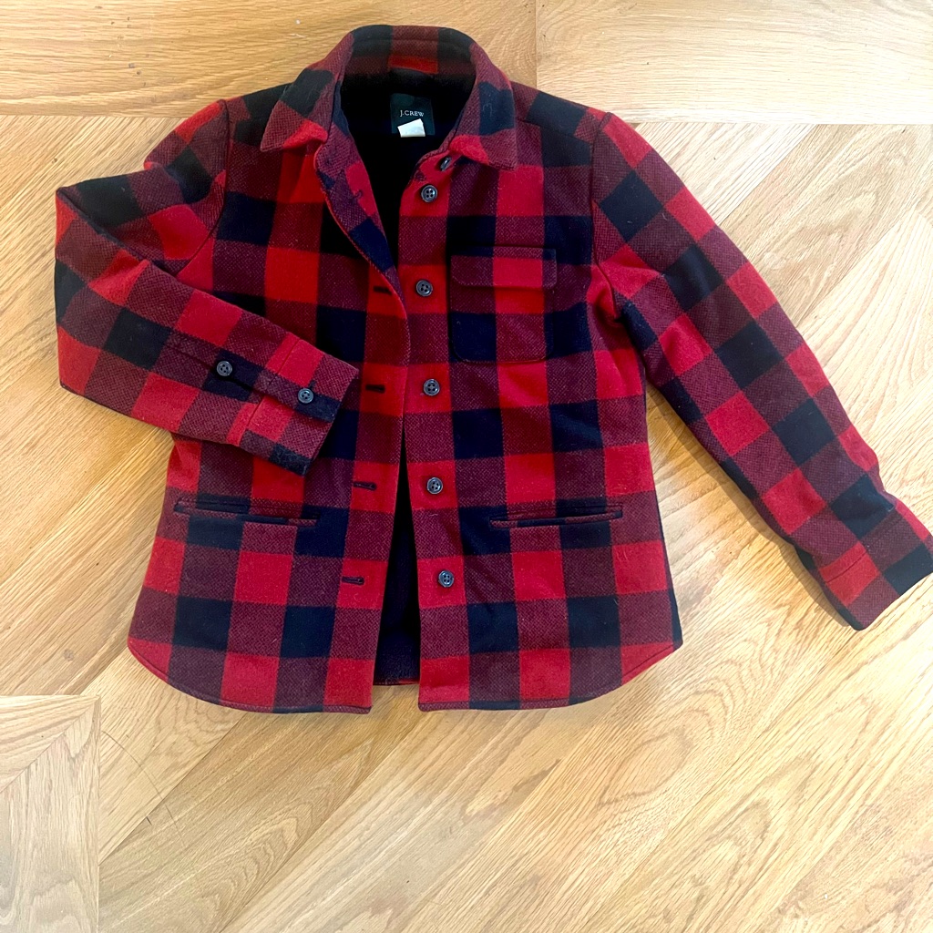 Jcrew Buffalo Plaid Jacket. Fleece Lined. Wool. Red. Size 4. Nwot.